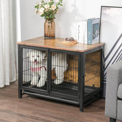 Wooden Dog Crate with Tray Heavy Duty Dog Kennel with Double Doors PA002