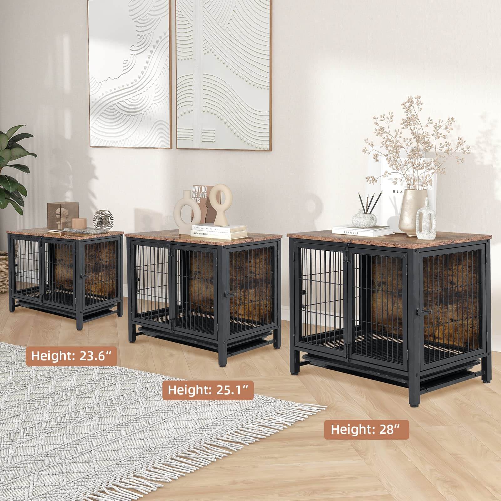 Wooden Dog Crate with Tray Heavy Duty Dog Kennel with Double Doors PA002
