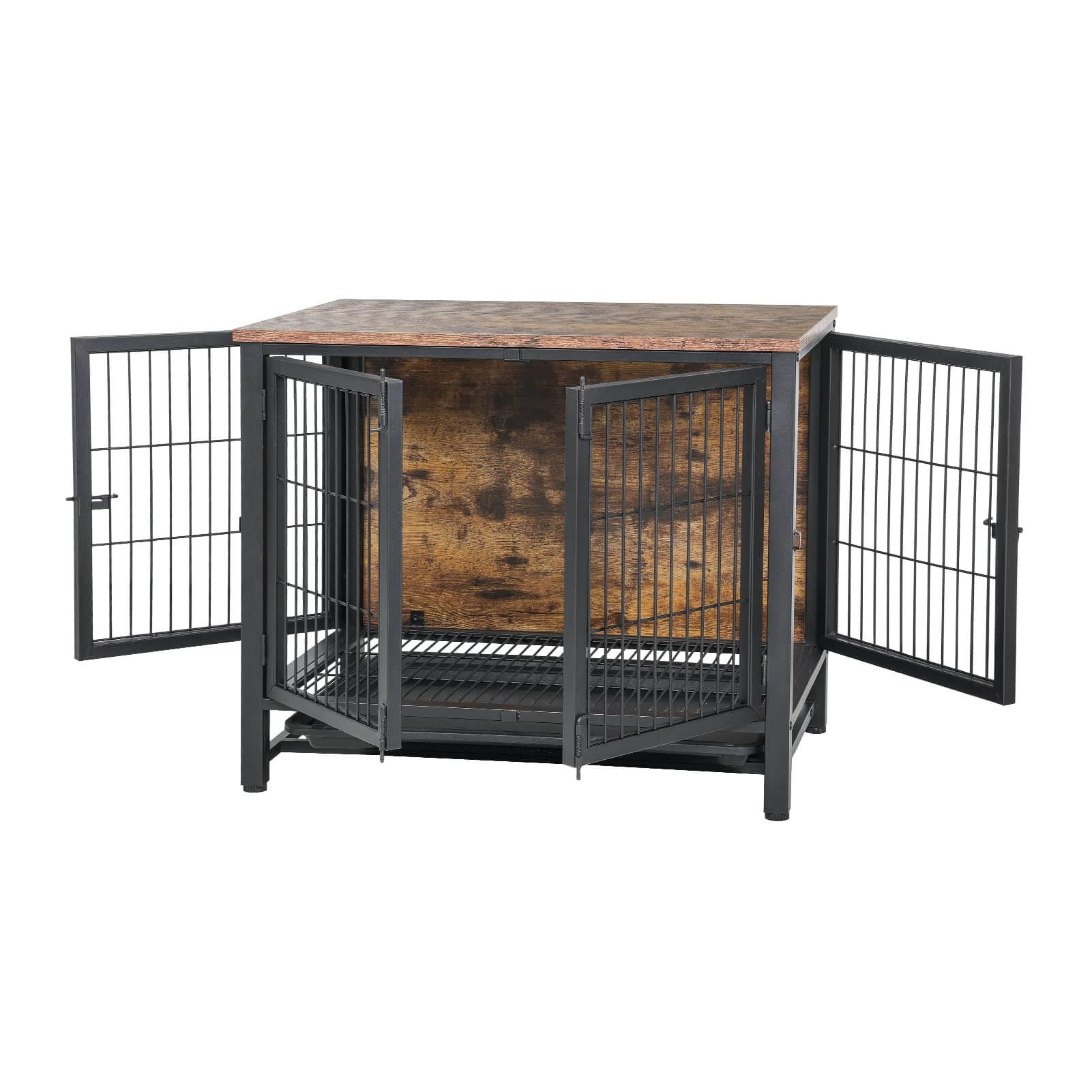 Wooden Dog Crate with Tray Heavy Duty Dog Kennel with Double Doors PA002